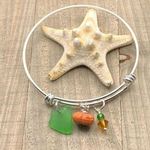 Halloween Genuine Green Sea Glass And Pearl Pumpkin Charm Beach Bracelet Bangle Photo 0
