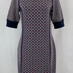 Juicy Couture Geo Knit Dress Front Slits Short Sleeve Mini Navy Pink Size XS Photo 0