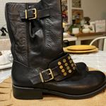 Jessica Simpson  Skylar Black Leather Moto Boots with Gold Hardware Sz 8 Photo 3