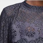 Ann Taylor LOFT Gray Lace Mosaic Floral Sheer Long Sleeve Mock Neck Blouse Top Size M Photo 6