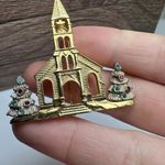 Darlene Church With Rhinestone Christmas Trees Brooch Pin Two Tone Gold Photo 4