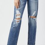 Risen DARKWASH HIGH RISE DISTRESSED STRAIGHT LEG JEANS Photo 0