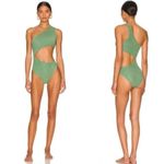 Beach Riot NEW  Celine Cut Out One Piece Metallic Green Swimsuit Sz S Photo 1