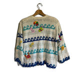 Vtg Jane’s closet 90s beach theme knit cardigan sweater colorful size small White Photo 9