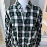 Vintage Maggie & Max Forest Green White Woven Plaid Embroidered Acorn Shirt PL Size L Photo 0
