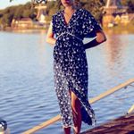 ZARA Flower Navy Blue Embroidered Midi Dress Size Medium Photo 1