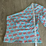 Forever That Girl Anthropologie Shirt Womens 6 One Shoulder Blue Floral Photo 3