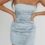 Princess Polly Ramie Satin Floral Strapless Silky Mini Dress Party Blue Photo 1