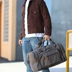 Canvas Duffle Bag for Travel, 60L Duffel Overnight Weekend Bag (Gray) Photo 3