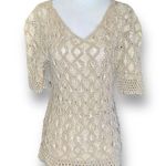 Vintage Inca Boutique Top Tan Open Weave Sheer Vneck Short Sleeve Art To Wear Photo 9