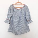 Westport  Womens Blouse‎ Sz 2X Blue White Stripe Embroidered Boho Peasant Coastal Photo 6