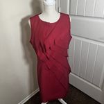 Tinley  Dress Womens Large Red Wool Sleeveless Sheath Pleated Knee Length Photo 7