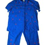 Quacker Factory  Linen Blend Blue Red Stars Bling USA Shirt & Capri Outfit Size L Photo 0