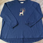 VTG M & C Sportswear Reindeer Cardinal Christmas Sweatshirt Boho Hippie Size 2X Blue Photo 0