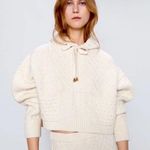 ZARA  Knit Hoodie Crop Sweater Cream Ivory “Awakening Knit Collection” Size Small Photo 0