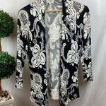 Cache  Black & White Floral Print Long Sleeve Open Front Knit Cardigan Sweater S Photo 0