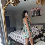 Camilla  silk floral print deep cut floral print dress with rhinestone waist belt Photo 3