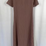 ZARA New  Ruffled Ruched Dress V-Neck Short Sleeve Midi Brown Stripe Photo 10