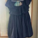 Free People  Women's Hailey Cotton Ruffle Short Sleeve Mini Dress Navy M $148 NWT Photo 3