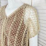 Vintage Crocheted Lace Sheer Topper Cardigan Button Up Tan‎ Sheer Medium Tan Photo 4