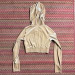 Tic Toc  BEIGE VELVET VELOUR CROPPED HOODIE ZIP UP JACKET Photo 3