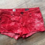 Volcom  Red Tie-Dye Distressed Cutoff Jean Shorts Festival Skater Surf Boho Sz 7 Photo 0