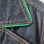 Venezia Denim Trench Coat Belted Green Stitching Dark Wash Dress Size L Blue Size L Photo 7