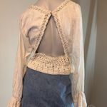 Free People  Women's Ivory Long-Sleeve Megan Crochet Cutout Back Top Medium NWT Photo 8