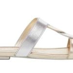Stuart Weitzman NEW 7.5 Ibiza Woven-Strap Flat Slide Sandal Metallic Silver Gold Photo 7