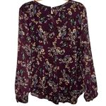 Loft  Burgundy Floral Long Sleeve Blouse Photo 2