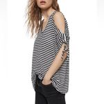 ALL SAINTS Harper Striped Cold-Shoulder Tee Navy / White Size Small Photo 2