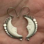 Bali Made Crescent Moon Face Carving Sterling Silver Dangle Earrings Photo 5