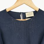 Sézane  Matty Ruffle Silk Short Sleeve Blouse | Sz FR 38 (US 6) | Navy Blue Photo 6