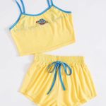 Boutique Yellow, Planet, Graphic, Cropped, Cami, Pajama Set Photo 1