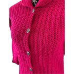 Handmade Crochet Knit Button Front Cardigan Sweater Hot Pink Heavyweight Winter Photo 4