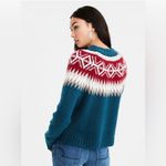American Eagle Outfitters Fair Isle Crew Neck Sweater Teal Green Red White sz S Photo 3
