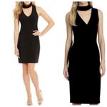 Belle Badgley Mischka Black Sleeveless Choker Neck V-Neck Party Cocktail Dress Photo 4
