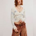 We The Free  Clover Thermal Ivory Combo Blue Flowers Long Sleeve Small Floral Photo 1