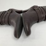st. john's bay Womens 9M Brown Leather Ankle Boots Stacked Heel & Buckle Details Photo 6