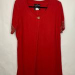 Carole Little Red Dress Jacket Flax Rayon Tencel Sz 14 Beaded Sleeves Photo 2