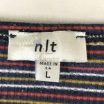 nlt Womens Top Tie Waist Ribbed Striped Long Sleeve Pocket Black Red Yellow L Size L Photo 2