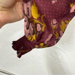 Free People  Red Floral Balloon Sleeve Mini Dress Womens 2 Peasant Satin Burgundy Photo 2