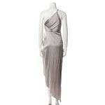 Michelle Mason  Silk One Shoulder Dress Size 10 Gray NWT Midi Draped Photo 1