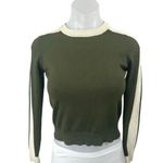 ZARA  Women's Green Cream Colorblock Long Sleeve Cropped Sweater Top Size S Photo 0