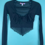 Urban Outfitters Black Sheer Mesh Ruched Crop Top — Lettuce Hem Long Sleeve — Si Photo 0