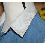 Vintage 90's Small Kikomo Denim Striped Shirt Sleeveless Button Leather Trim Top White Photo 6