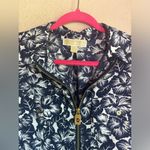Michael Lots Kors Navy White Tropical Hibiscus Floral 1/2 Zip Blouse M Blue Size M Photo 6