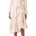 DEREK LAM 10 Crosby Cream Red Tiered Windowpane Asymmetrical Ruffle Dress Size 8 Photo 1