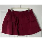 No Comment Burgundy Wine Red Tiered Ruffle Raw Edge Mini Skort Skirt XL Photo 9