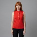Tory Burch Red Orange Ruffle Sleeveless Polo Top Medium Polyester Blend Photo 1